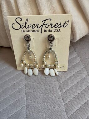 Ivory Pearl Hoop Dangle Earrings